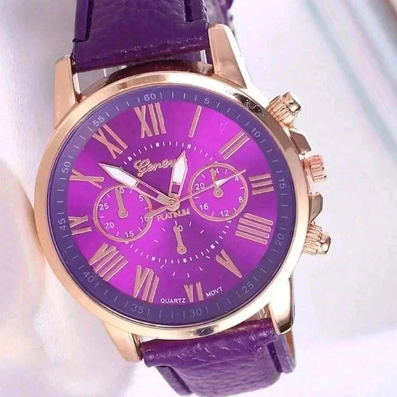 1 Fashionable Pu Leather Strap & Alloy Quartz Wrist Watch.. hypoallergenic..nwt - Picture 1 of 3